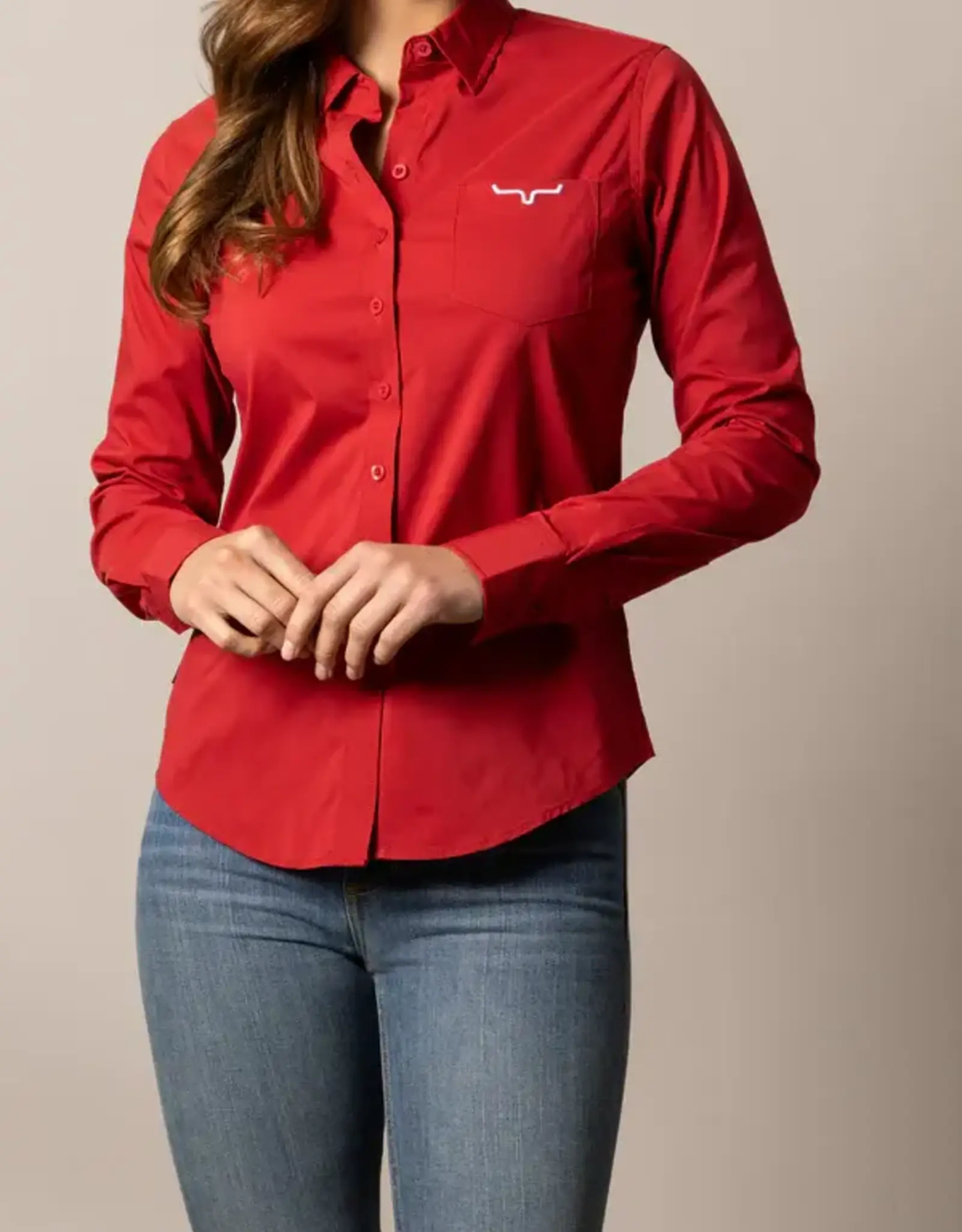 Womens Kimes Red KR Team Long Sleeve Button Down Western Arena Shirt
