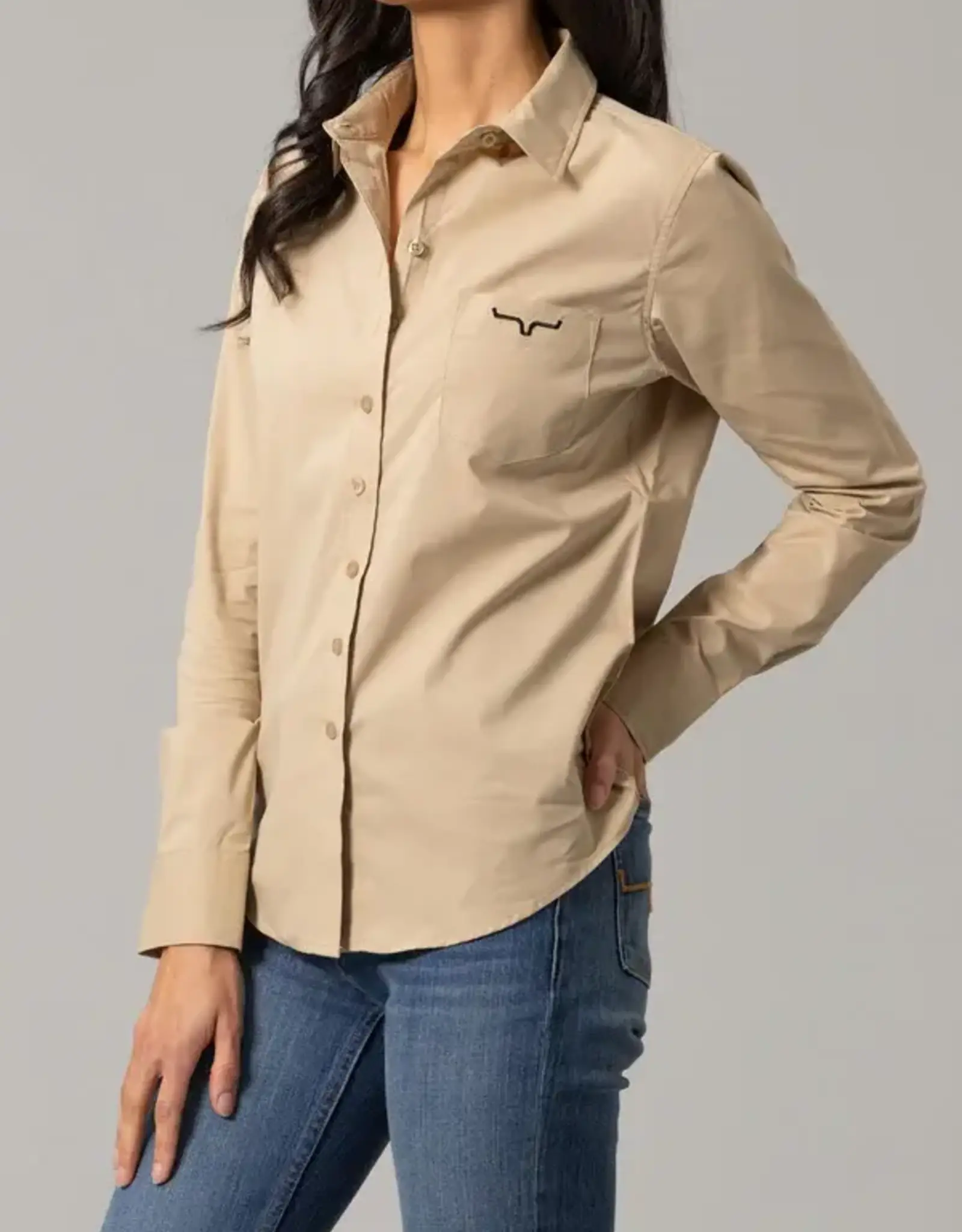 Womens Kimes Khaki KR Team Long Sleeve Button Down Western Arena Shirt