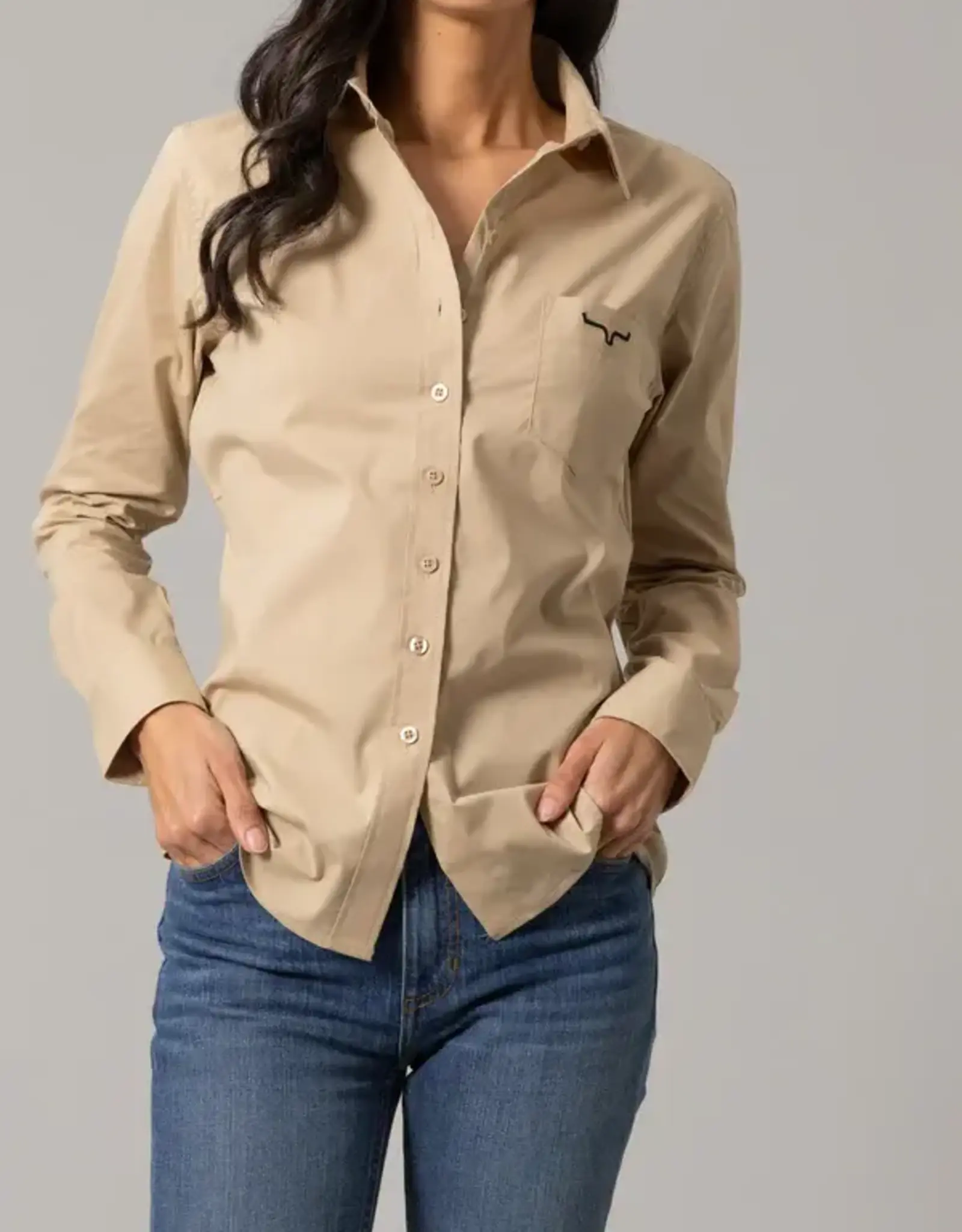 Womens Kimes Khaki KR Team Long Sleeve Button Down Western Arena Shirt