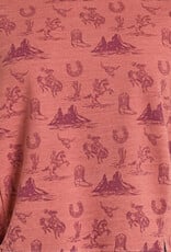 Womens Rock N Roll Rust Cowboy Print Pullover Sweatshirt