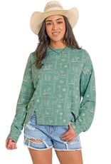 Womens Rock N Roll Light Turquoise Western Cowgirl Print Pullover Sweatshirt