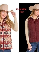 Womens Reversible Burgundy Aztec Western Quilted Puffer Vest