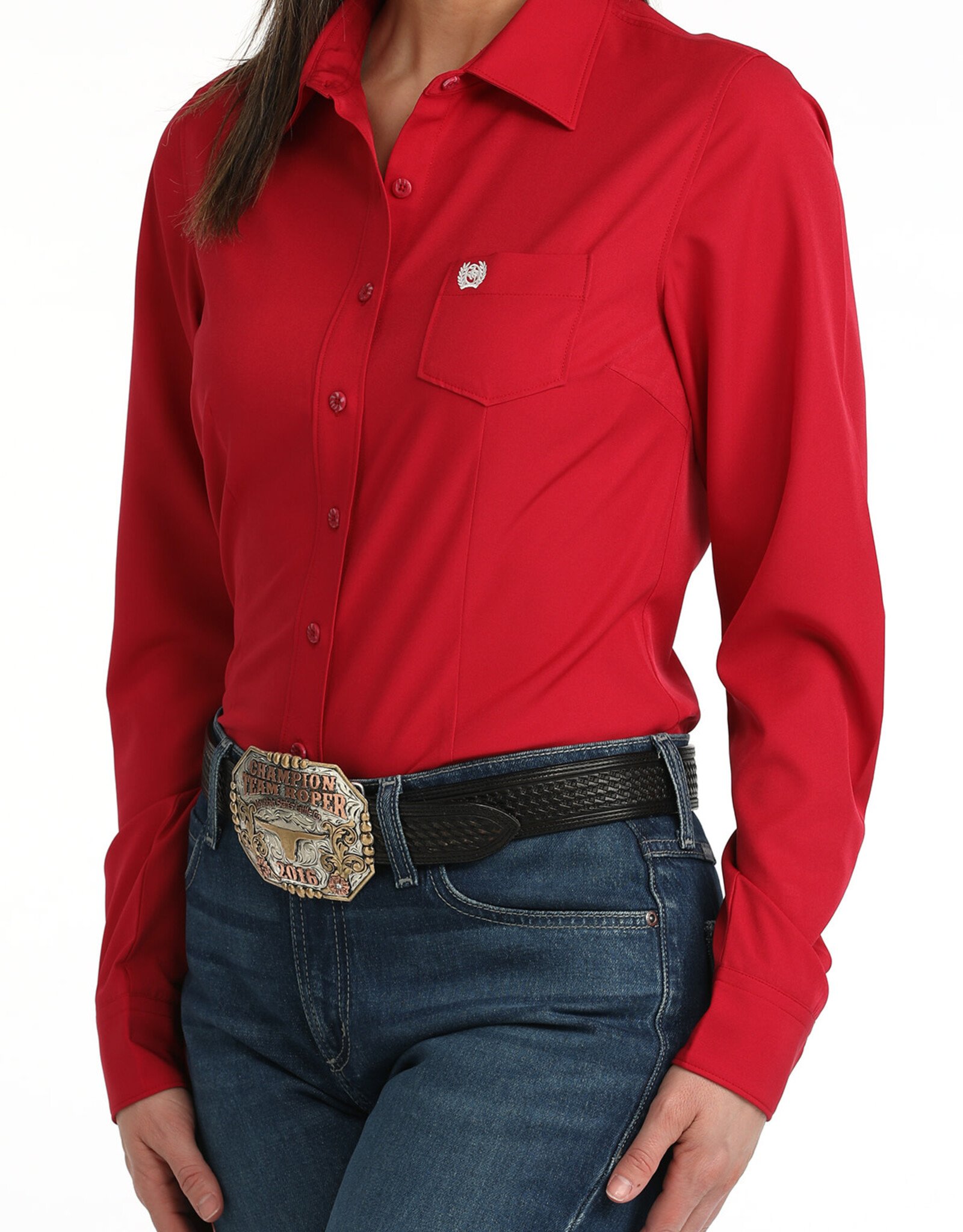 Cinch Womens Cinch Red Arenaflex Long Sleeve Button Arena Shirt