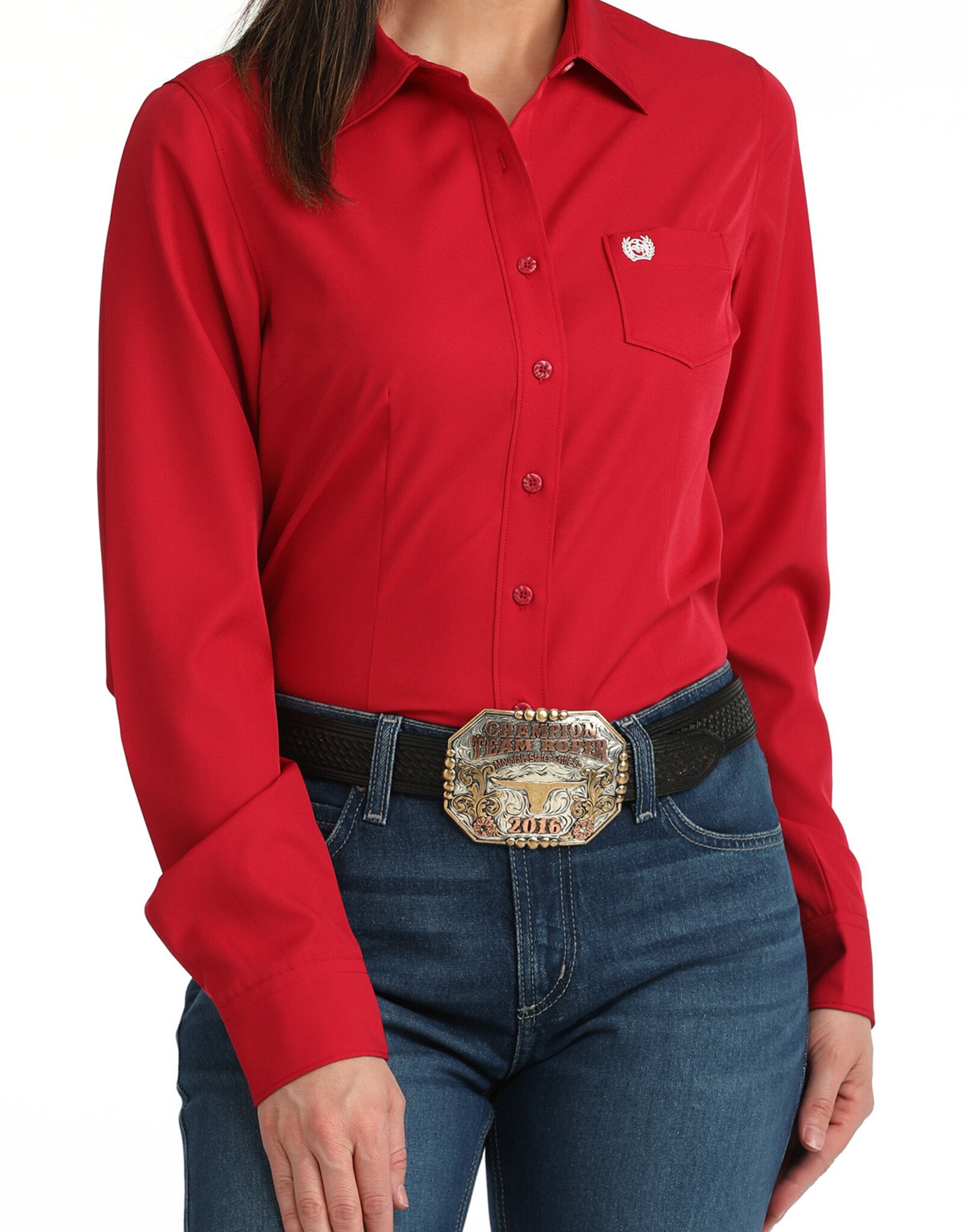 Cinch Womens Cinch Red Arenaflex Long Sleeve Button Arena Shirt