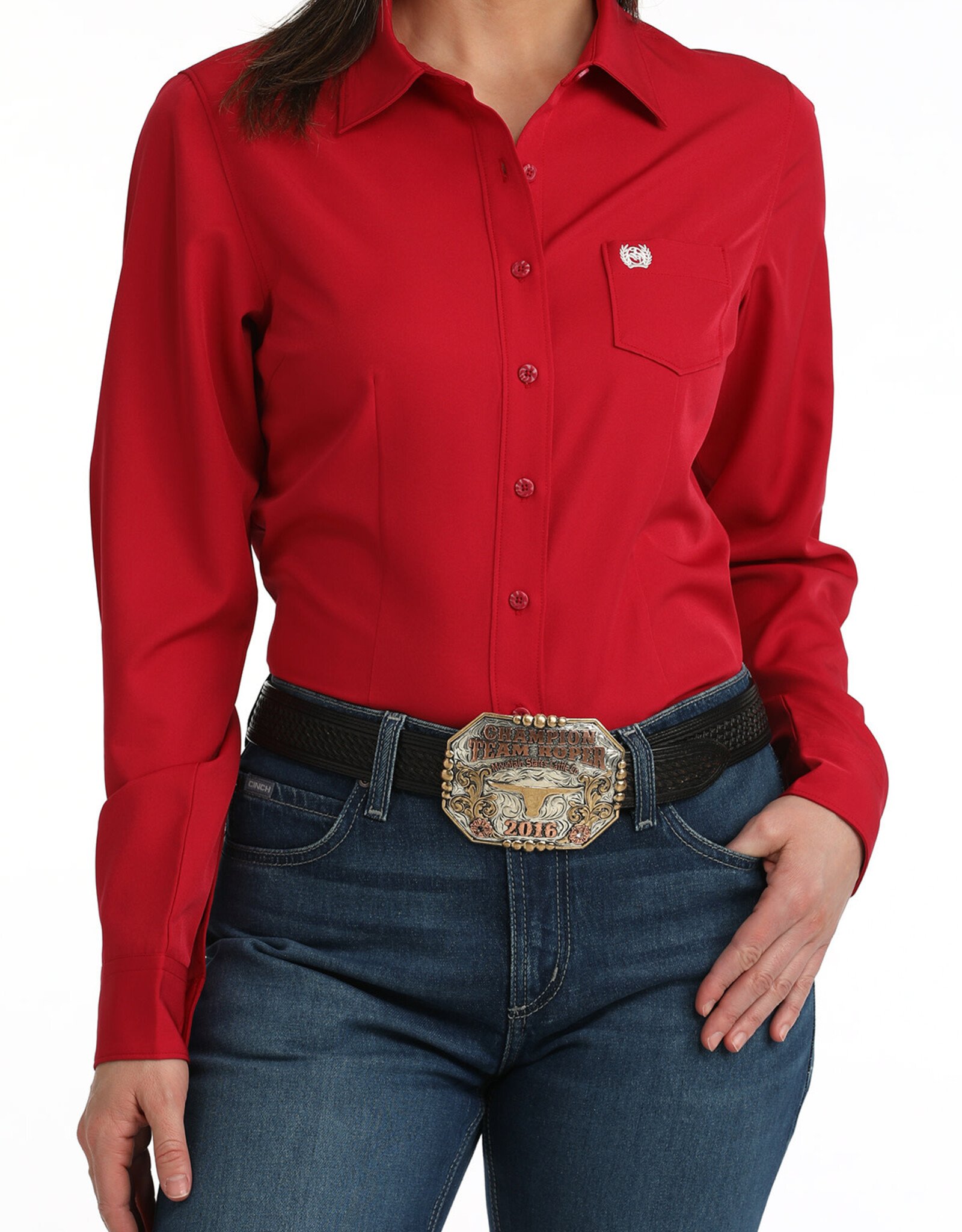 Cinch Womens Cinch Red Arenaflex Long Sleeve Button Arena Shirt