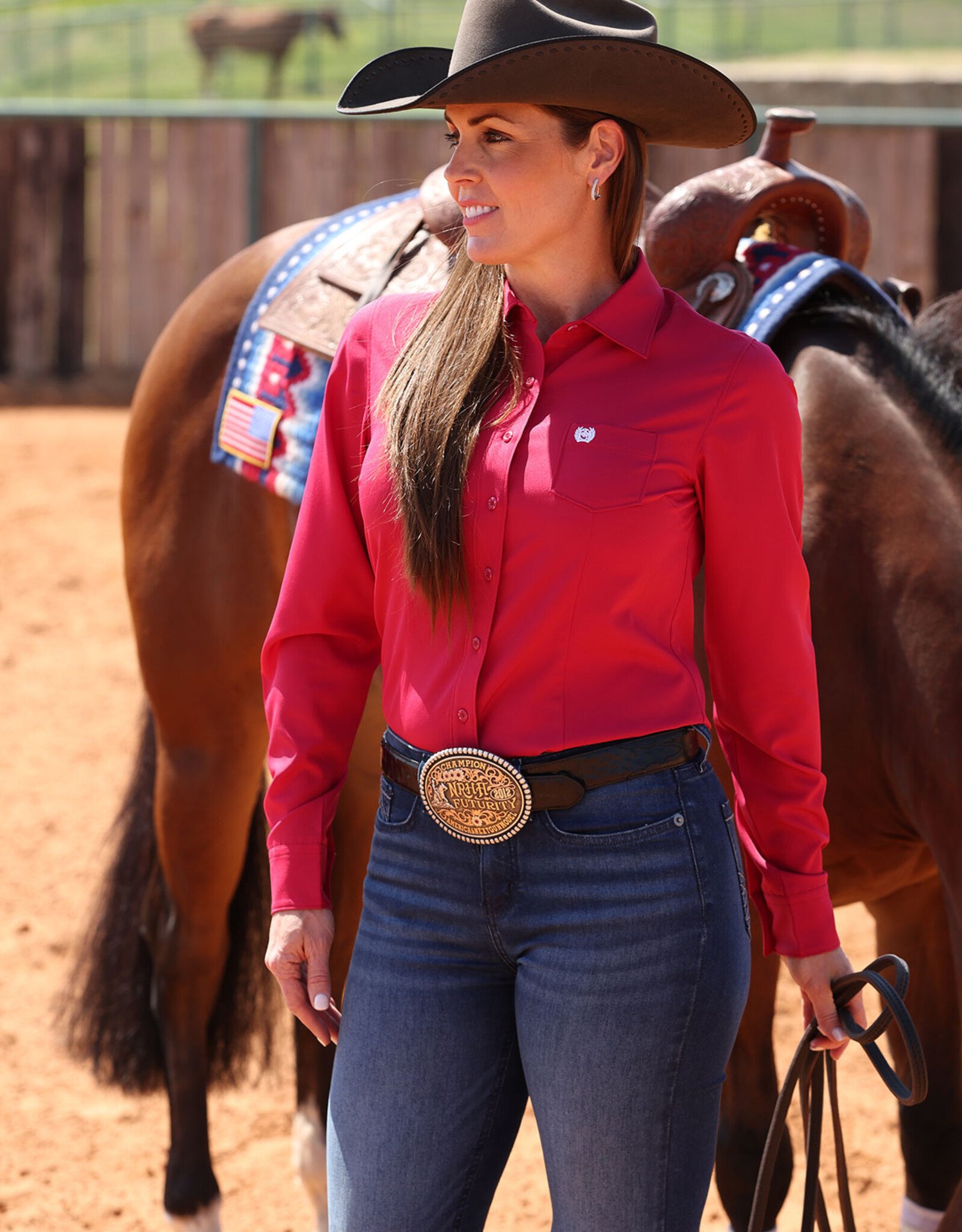 Cinch Womens Cinch Red Arenaflex Long Sleeve Button Arena Shirt