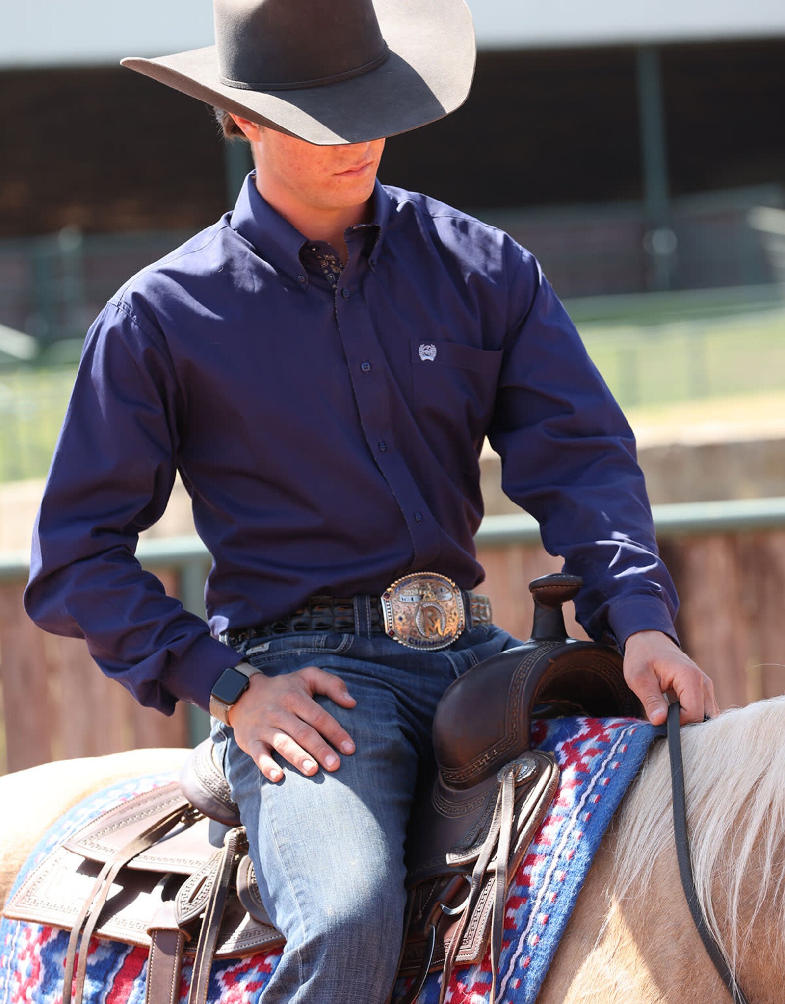 Cinch Mens Classic Cinch Dark Royal Blue Solid Long Sleeve Western Button Shirt