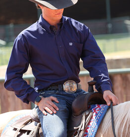 Cinch Mens Classic Cinch Dark Royal Blue Solid Long Sleeve Western Button Shirt