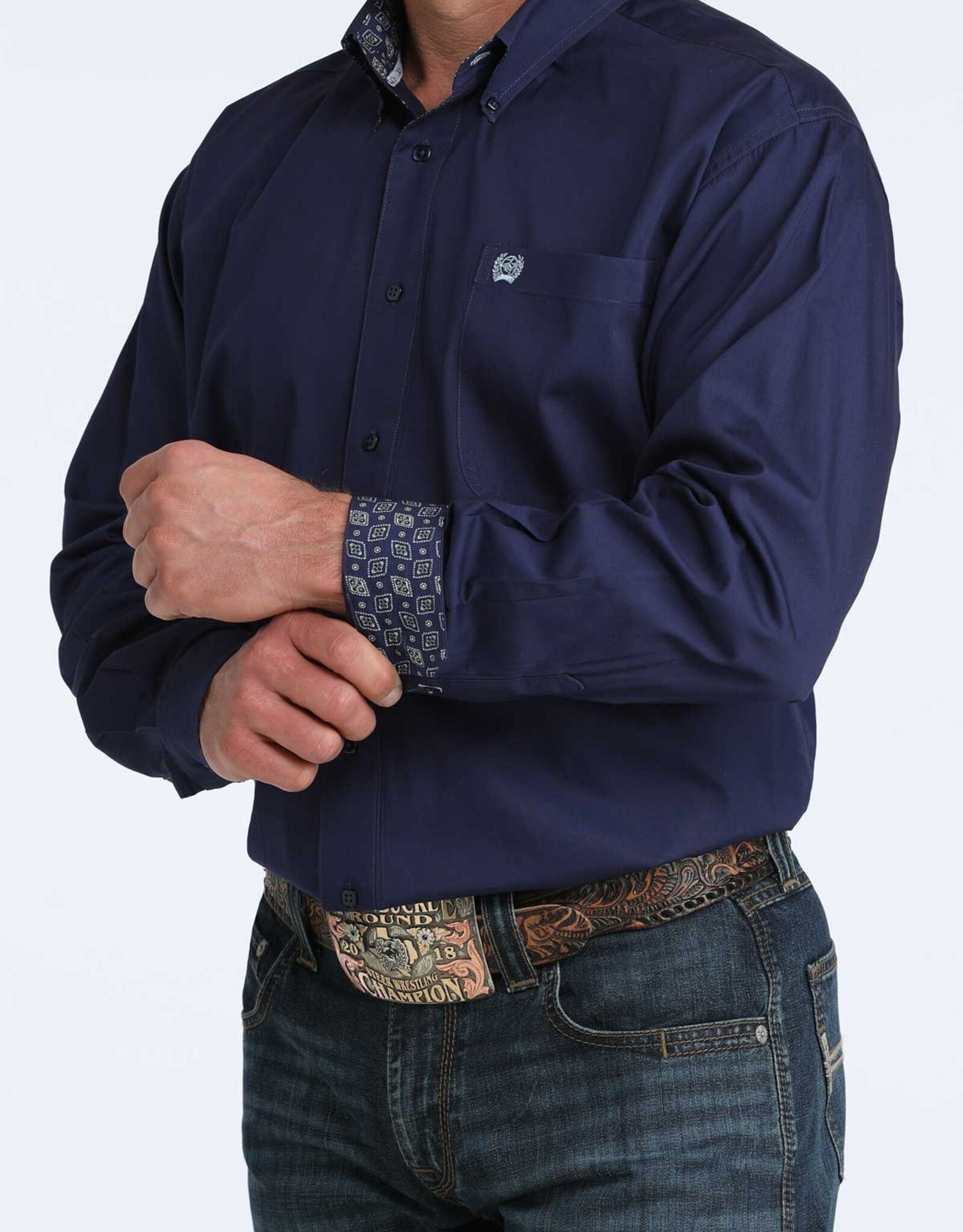 Cinch Mens Classic Cinch Dark Royal Blue Solid Long Sleeve Western Button Shirt
