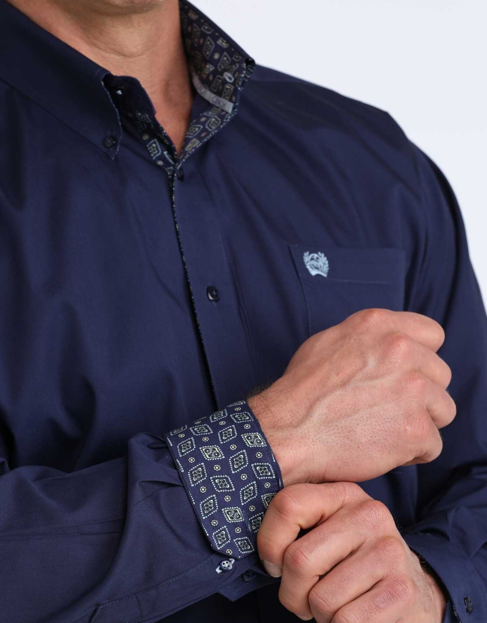 Cinch Mens Classic Cinch Dark Royal Blue Solid Long Sleeve Western Button Shirt