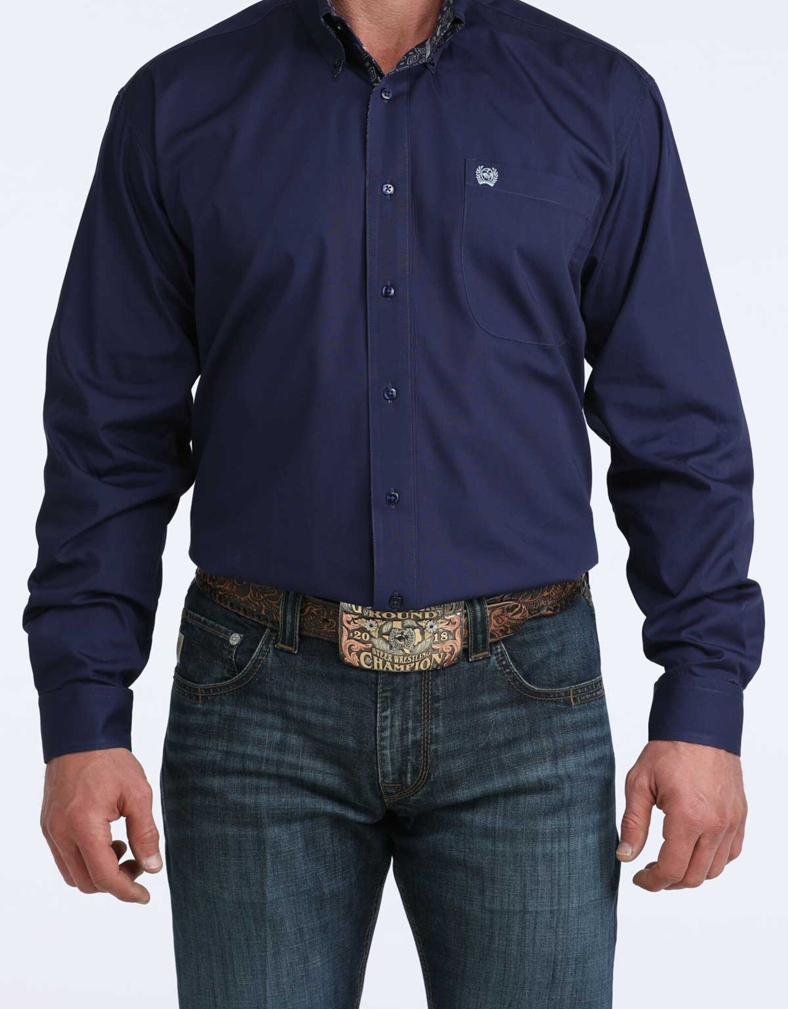 Cinch Mens Classic Cinch Dark Royal Blue Solid Long Sleeve Western Button Shirt