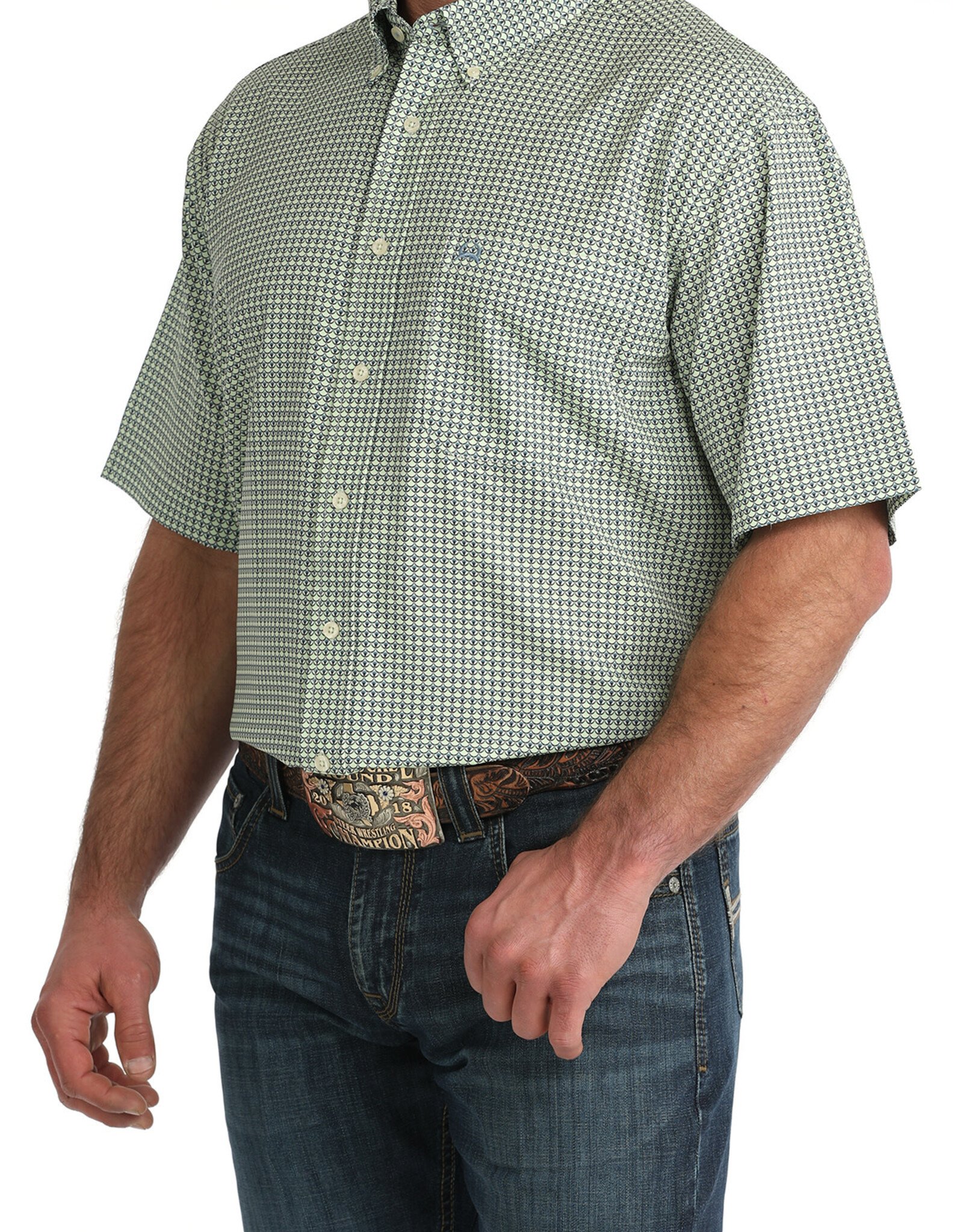 Cinch Mens Cinch Green Print Short Sleeve Arena Flex Western Button Shirt