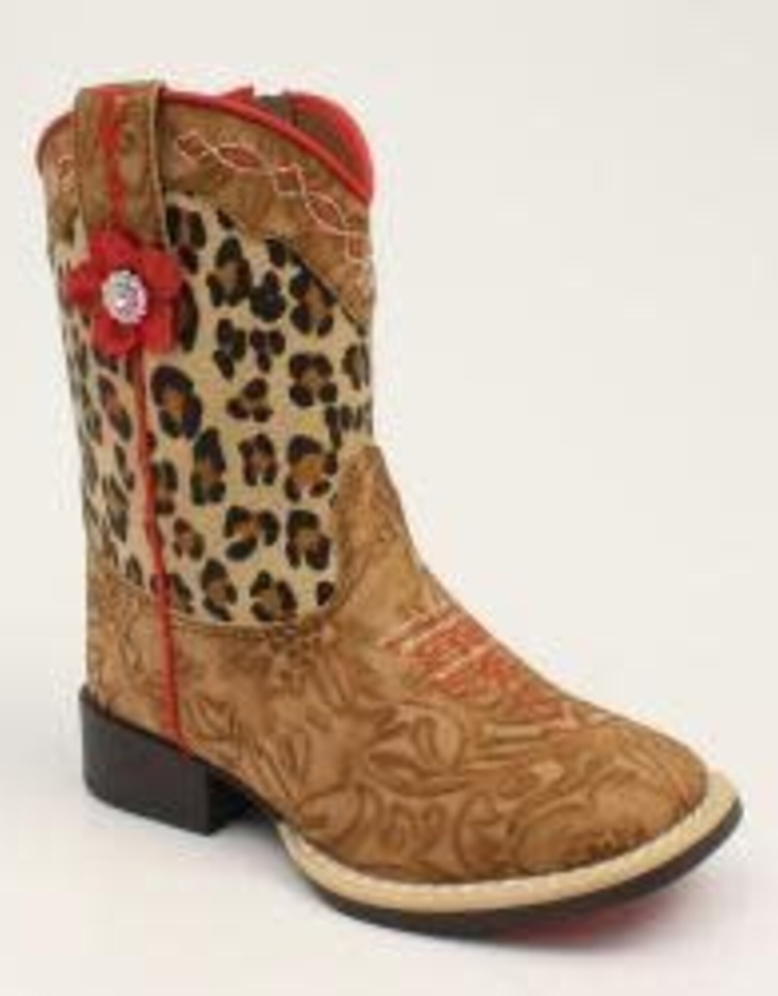 Girls Toddler Avery Leopard Tan Floral Print Western Cowboy Boot