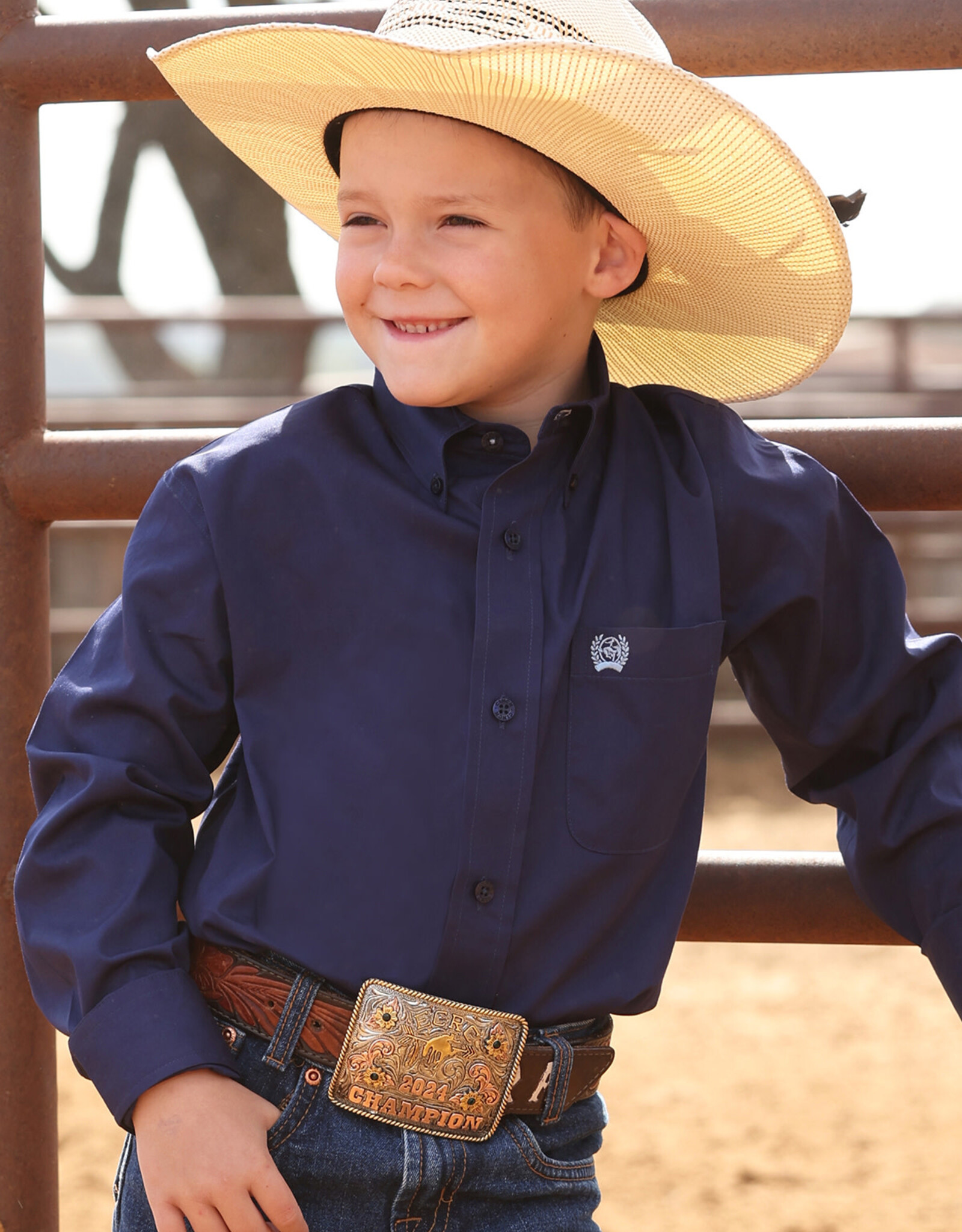 Cinch Boys Cinch Solid Dark Royal Blue Long Sleeve Button Western Shirt