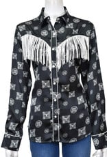 Womens Cowgirl Hardware Black Fringe Long Sleeve Western Snap Shirt