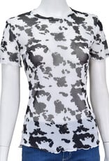 Womens Cow Print Short Sleeve Mesh T Shirt