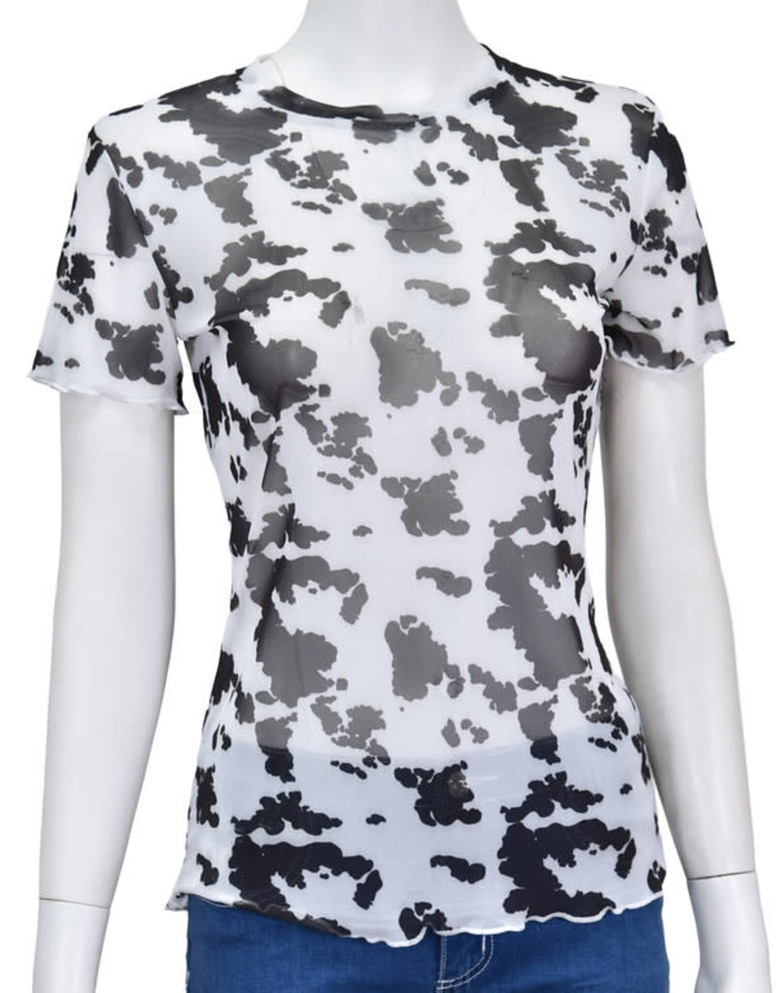 Womens Cow Print Short Sleeve Mesh T Shirt