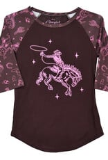 Cowgirl Hardware Chocolate Pink Bucking Horse 3/4 Sleeve Shirt