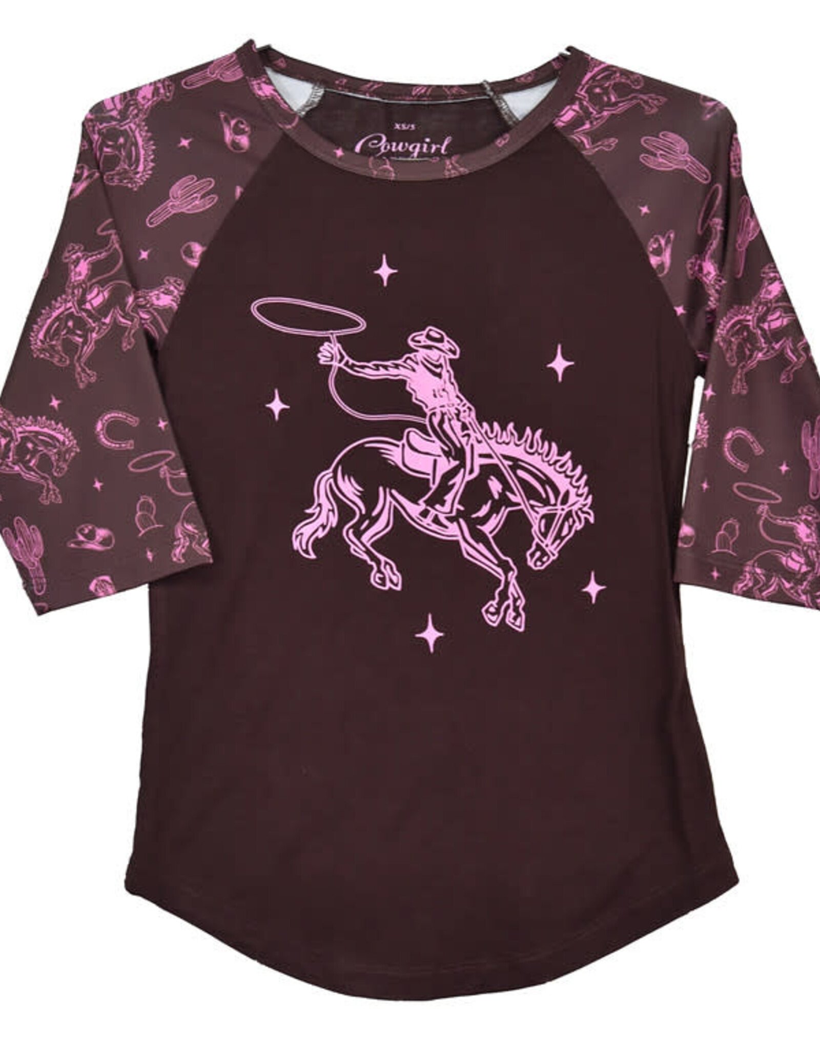 Cowgirl Hardware Chocolate Pink Bucking Horse 3/4 Sleeve Shirt