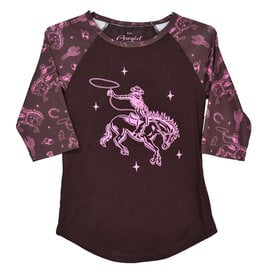 Cowgirl Hardware Chocolate Pink Bucking Horse 3/4 Sleeve Shirt