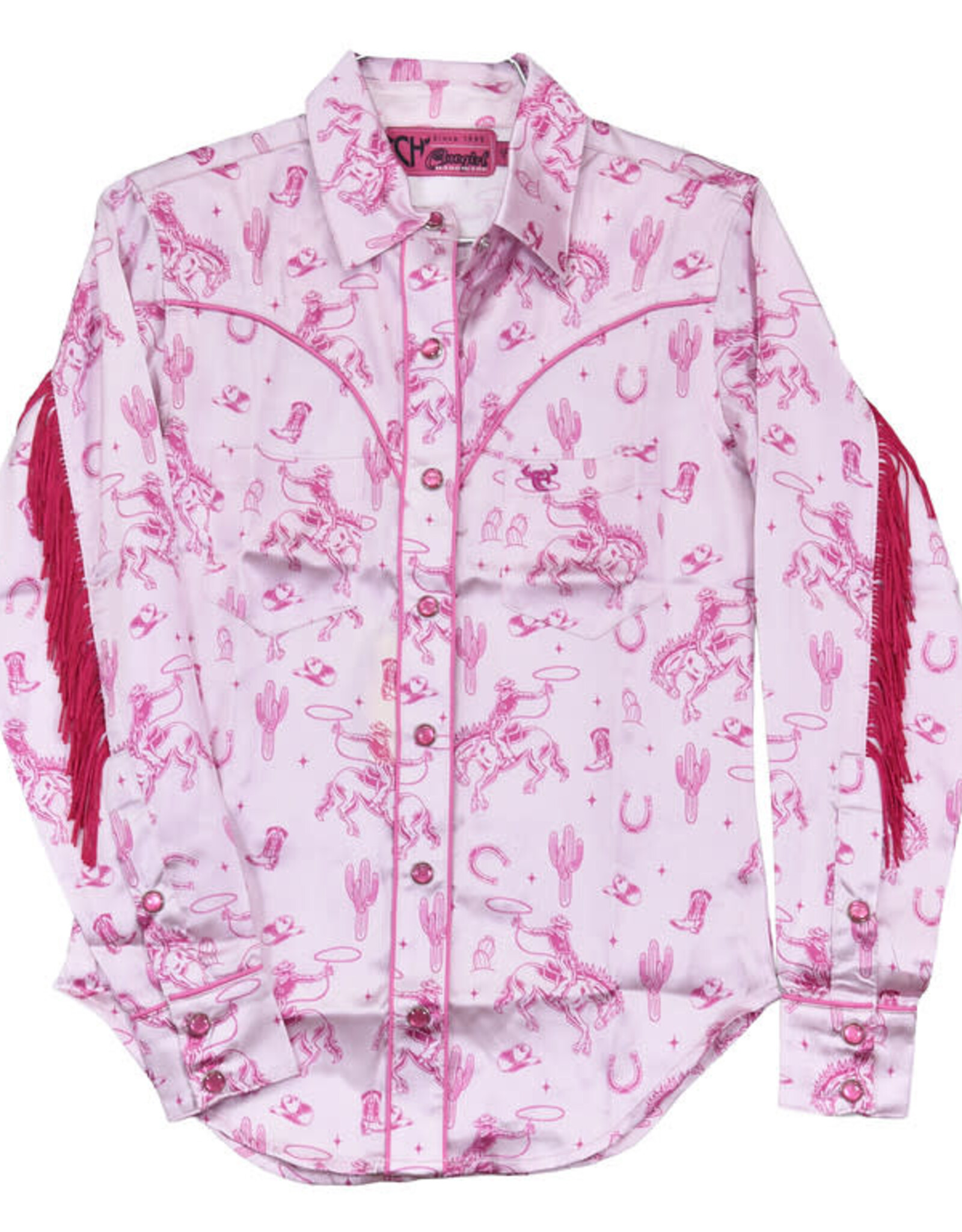 Cowgirl Hardware Toddler Silky Pink Fringe Long Sleeve Western Snap Shirt