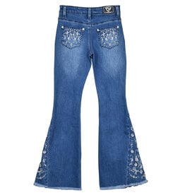 Girls Embroidered Paisley Vine Flare Leg Western Denim Jeans