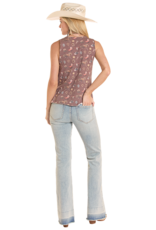 Womens Rock N Roll Mahogany Western Print Raw Edge Tank Top