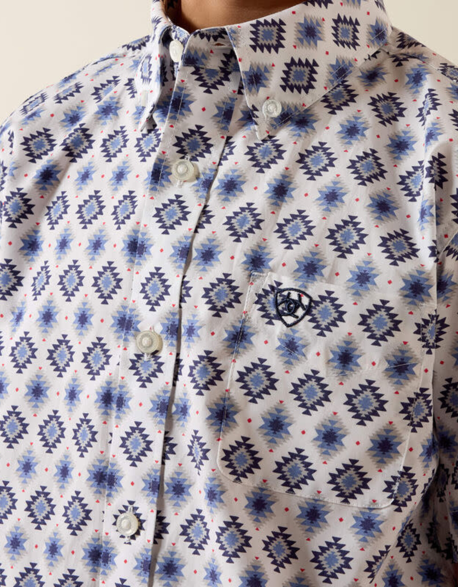 Ariat Boys Ariat White Baxter Southwest Button Short Sleeve Shirt