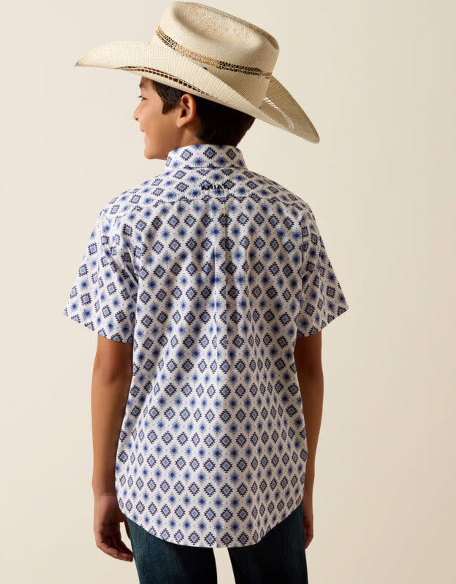 Ariat Boys Ariat White Baxter Southwest Button Short Sleeve Shirt