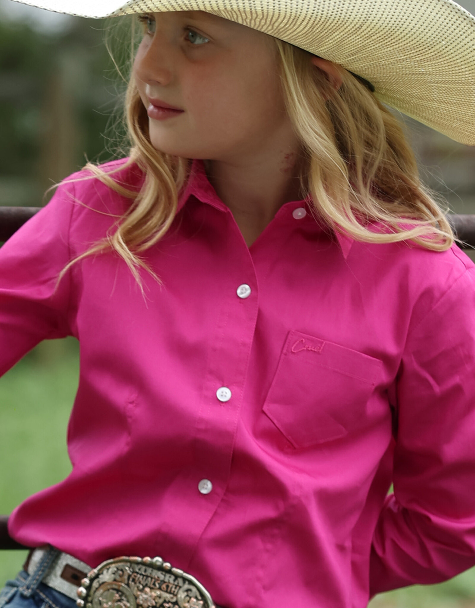 Girls Cruel Girl Solid Fuchsia Pink Long Sleeve Button Western Show Shirt
