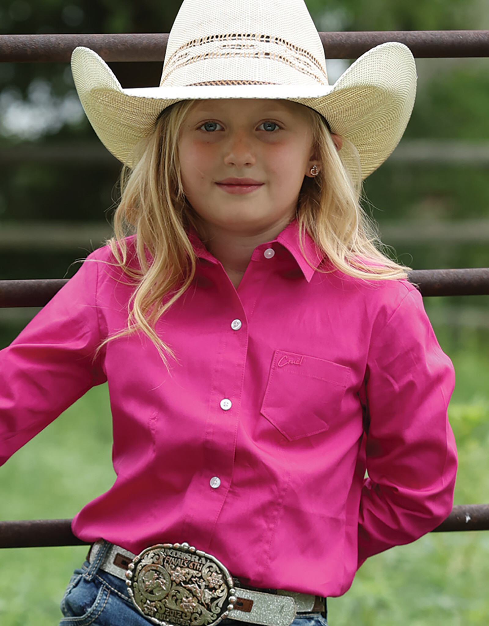 Girls Cruel Girl Solid Fuchsia Pink Long Sleeve Button Western Show Shirt