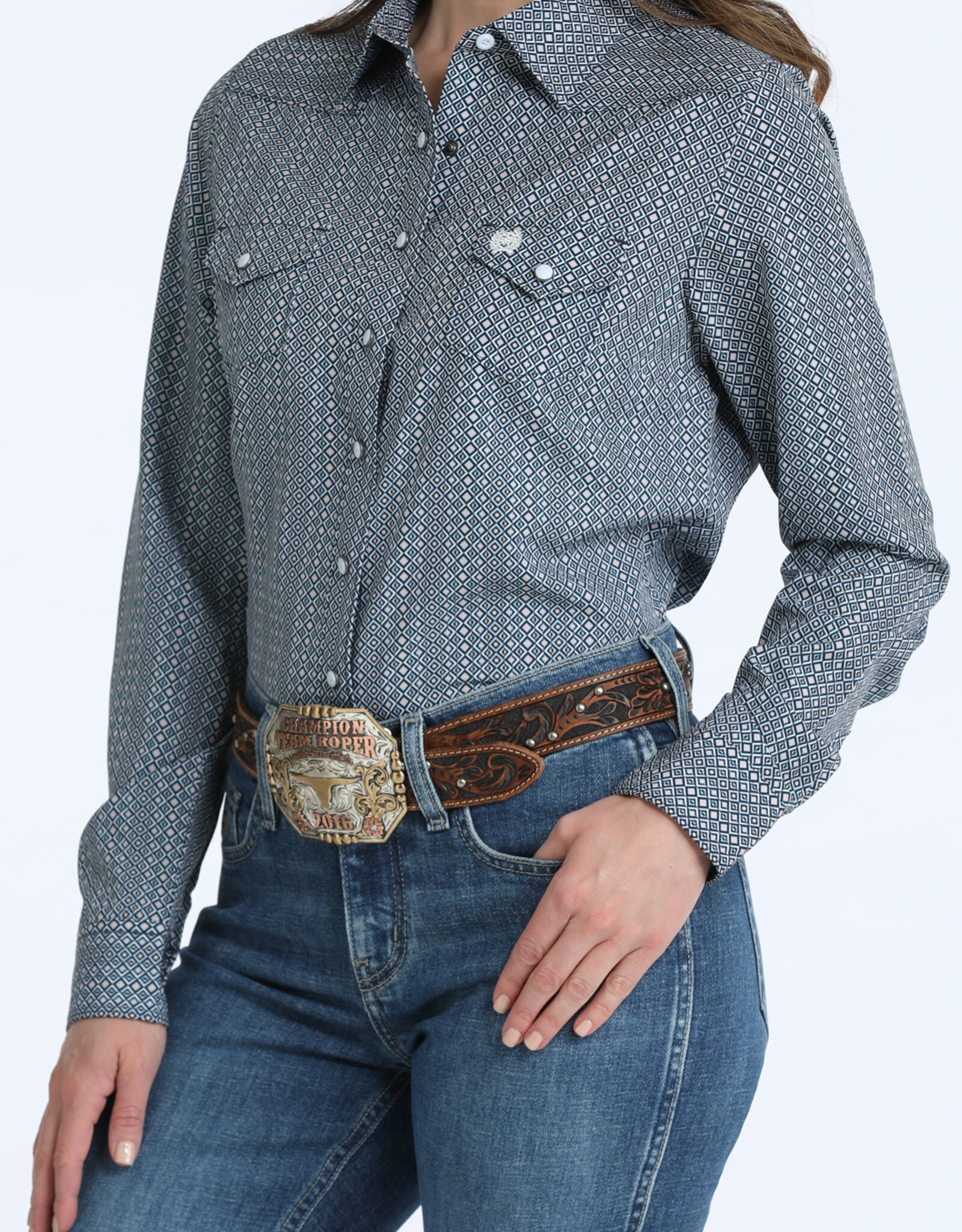 Cinch Womens Cinch Light Blue Arena Flex Long Sleeve Snap Shirt