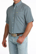 Cinch Mens Cinch Blue Grey Print Short Sleeve Arena Flex Western Button Shirt
