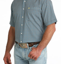Cinch Mens Cinch Blue Grey Print Short Sleeve Arena Flex Western Button Shirt