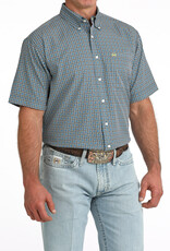 Cinch Mens Cinch Blue Grey Print Short Sleeve Arena Flex Western Button Shirt