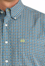 Cinch Mens Cinch Blue Grey Print Short Sleeve Arena Flex Western Button Shirt