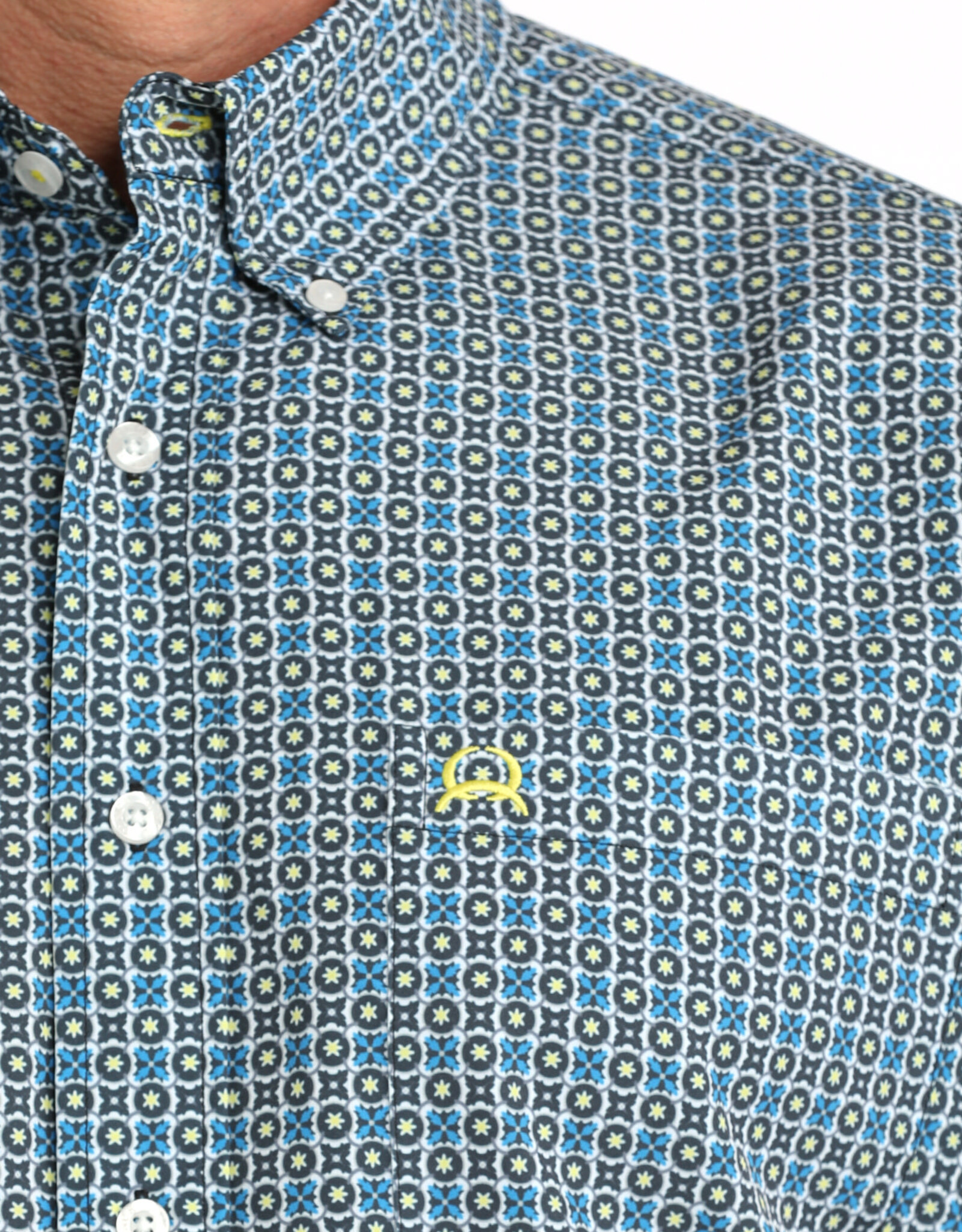 Cinch Mens Cinch Blue Grey Print Short Sleeve Arena Flex Western Button Shirt