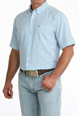 Cinch Mens White Cinch Blue Print Short Sleeve Arena Flex Western Button Shirt