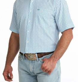 Cinch Mens White Cinch Blue Print Short Sleeve Arena Flex Western Button Shirt