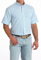 Cinch Mens White Cinch Blue Print Short Sleeve Arena Flex Western Button Shirt