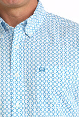 Cinch Mens White Cinch Blue Print Short Sleeve Arena Flex Western Button Shirt