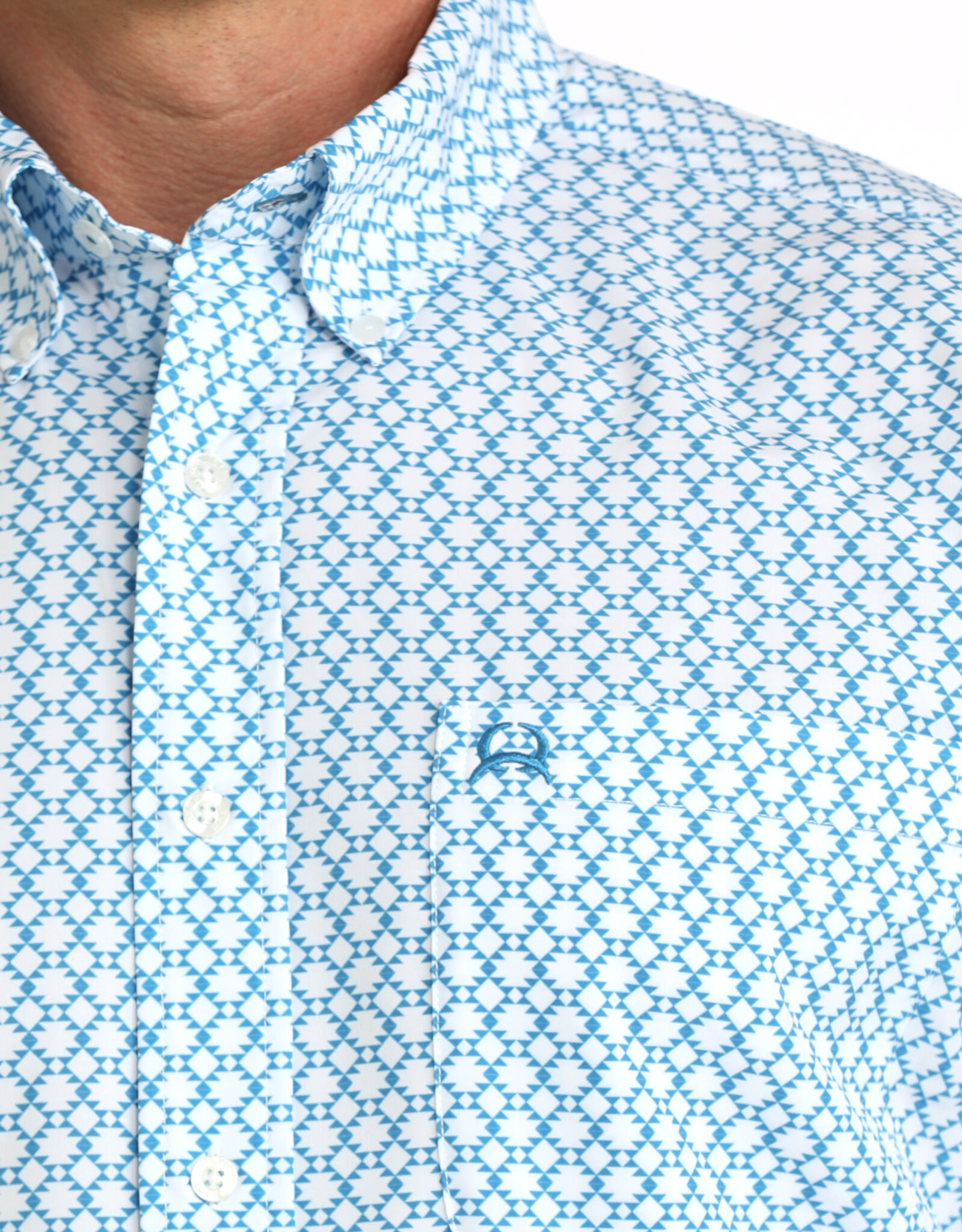 Cinch Mens White Cinch Blue Print Short Sleeve Arena Flex Western Button Shirt