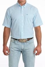 Cinch Mens White Cinch Blue Print Short Sleeve Arena Flex Western Button Shirt