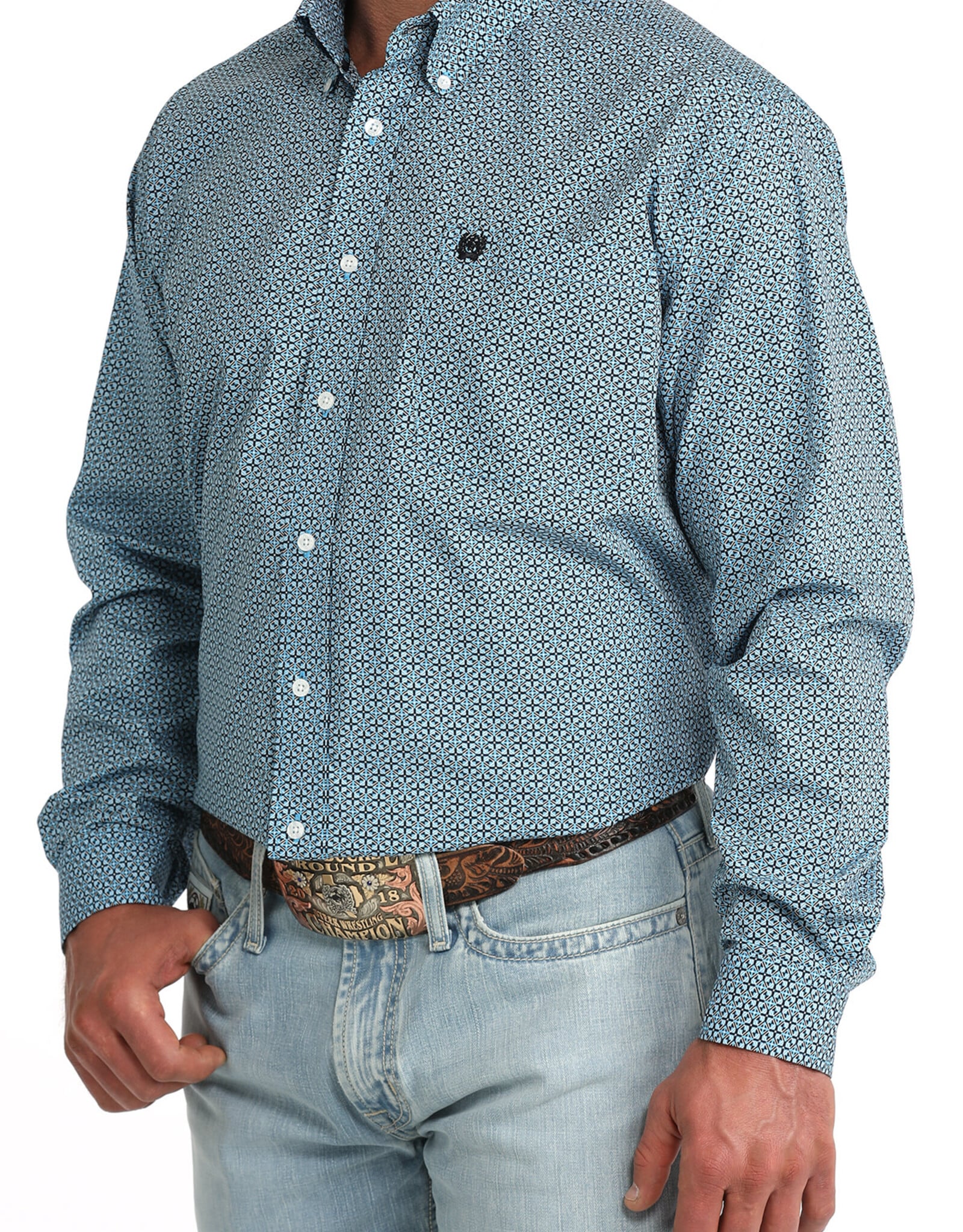 Cinch Mens Classic Cinch Dark Blue Print Long Sleeve Western Button Shirt