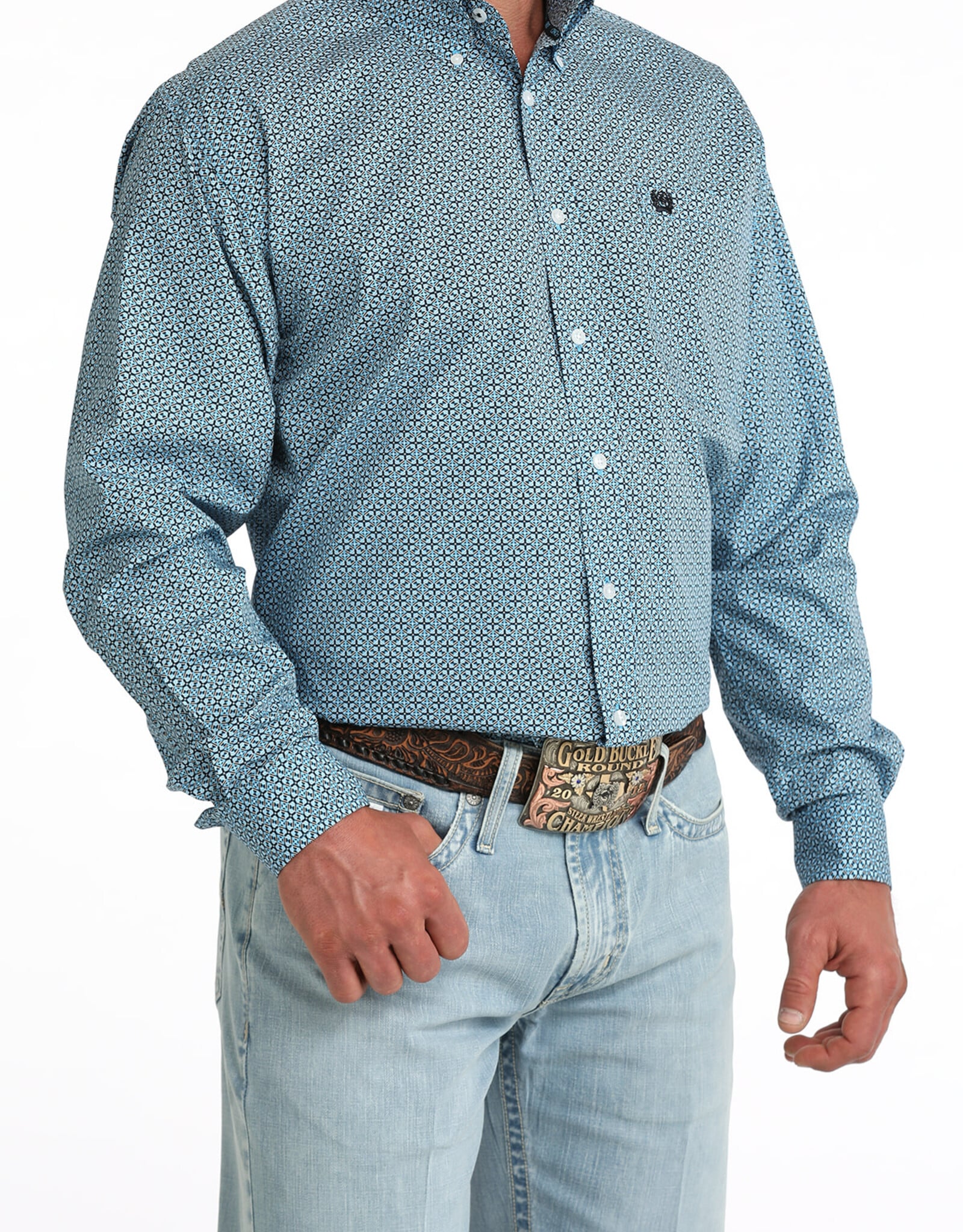 Cinch Mens Classic Cinch Dark Blue Print Long Sleeve Western Button Shirt