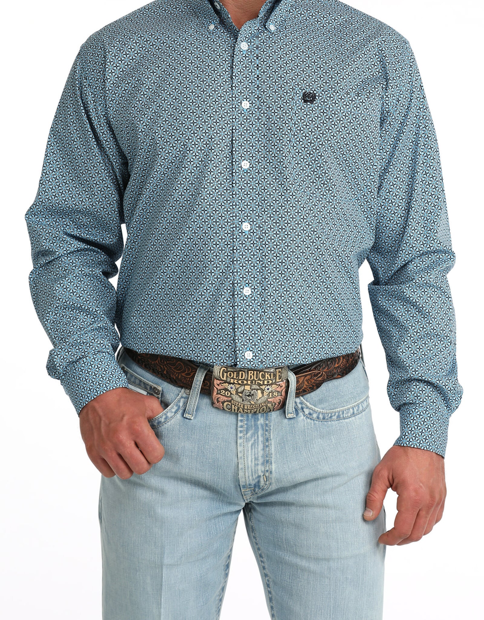 Cinch Mens Classic Cinch Dark Blue Print Long Sleeve Western Button Shirt