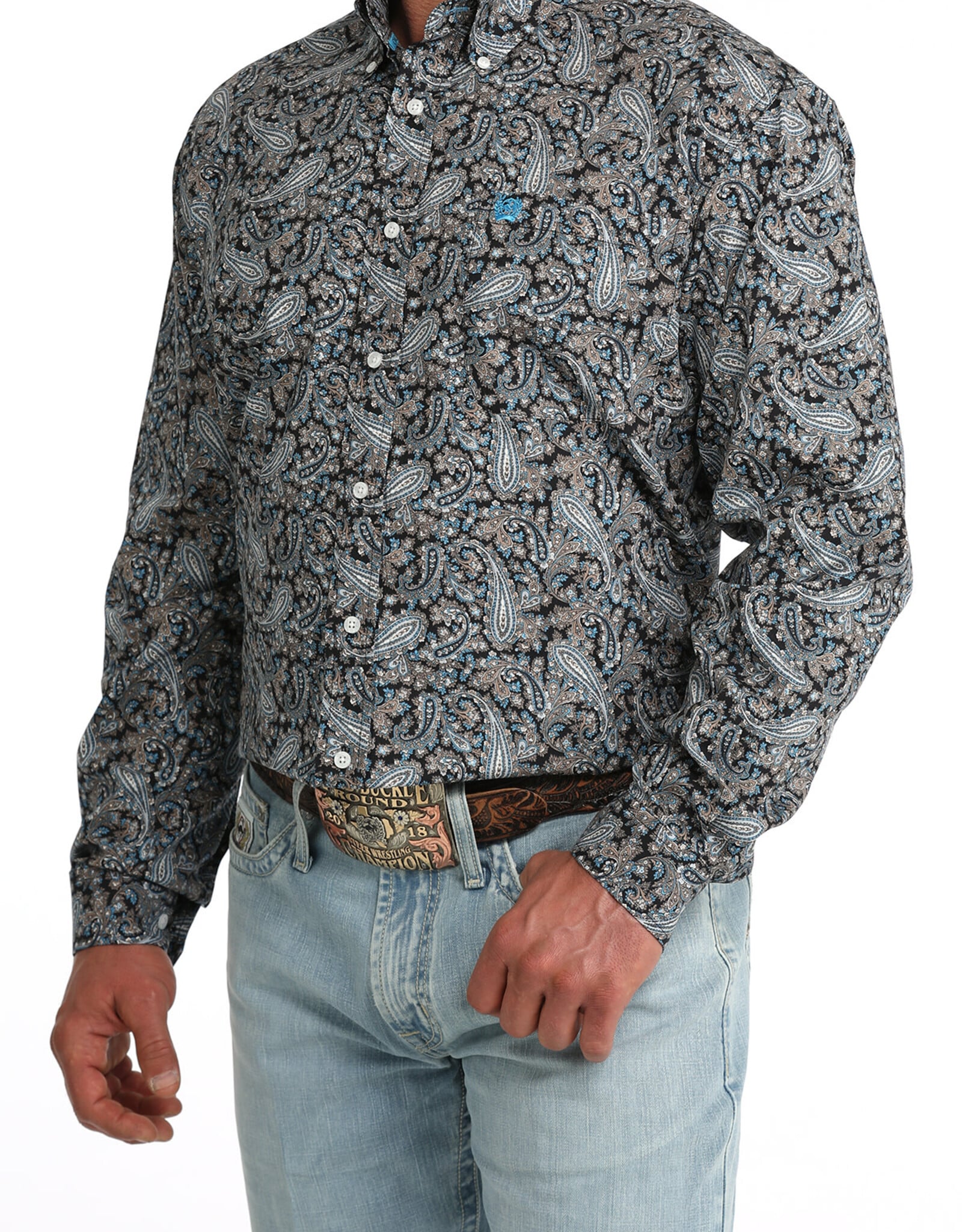 Cinch Mens Classic Cinch Blue and Brown Paisley Long Sleeve Western Button Shirt