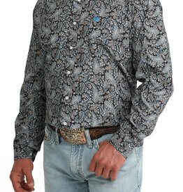 Cinch Mens Classic Cinch Blue and Brown Paisley Long Sleeve Western Button Shirt