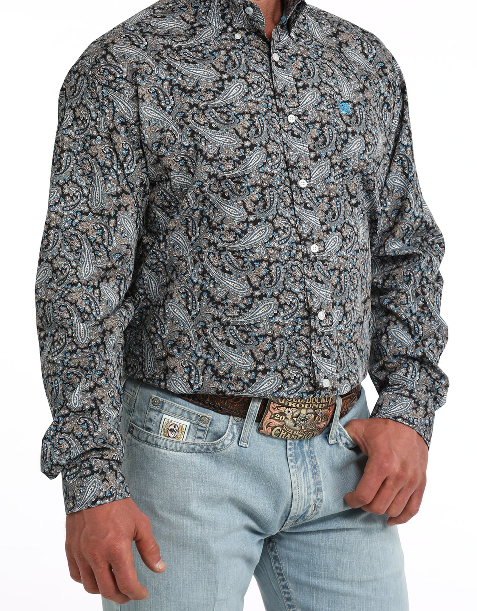 Cinch Mens Classic Cinch Blue and Brown Paisley Long Sleeve Western Button Shirt