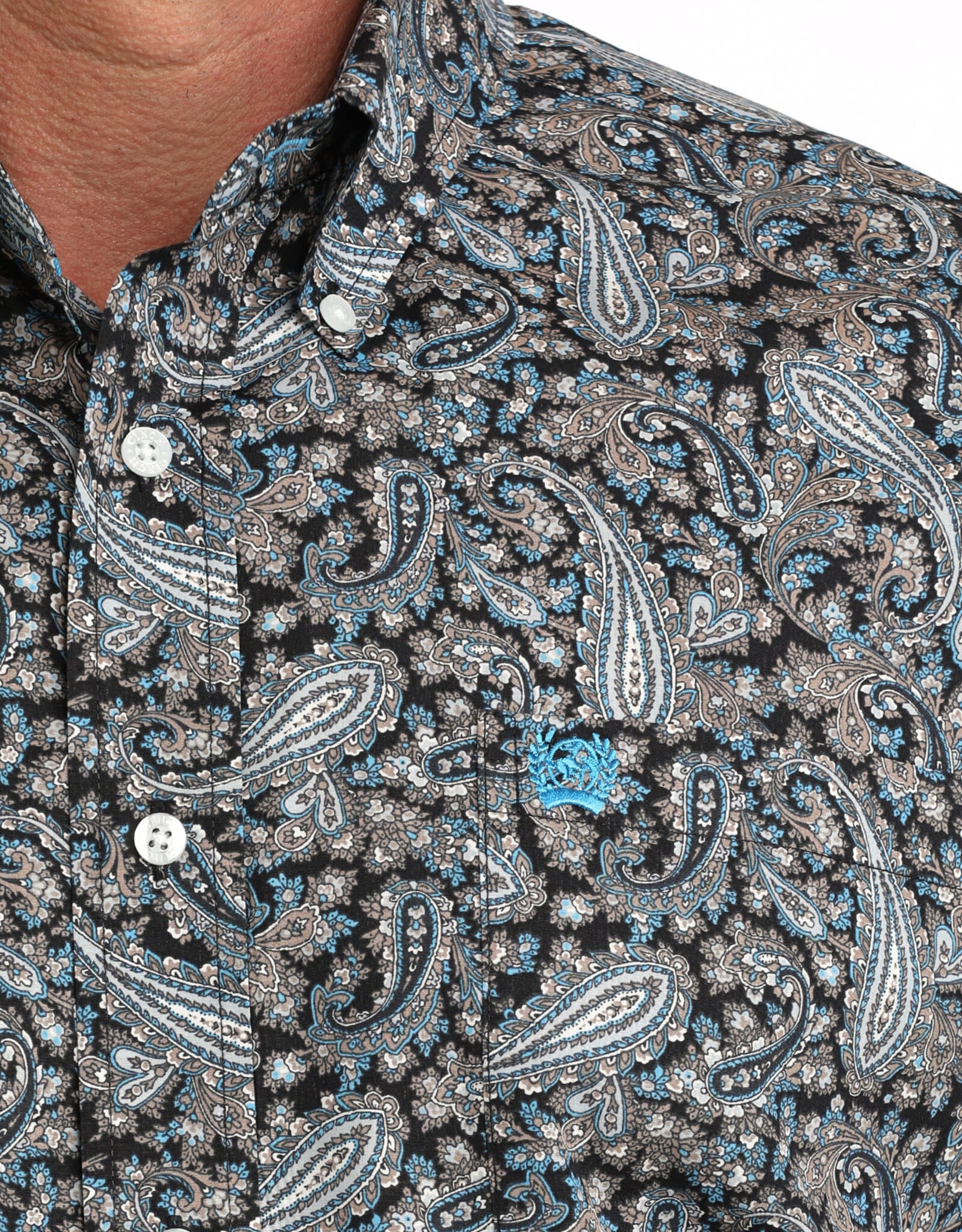 Cinch Mens Classic Cinch Blue and Brown Paisley Long Sleeve Western Button Shirt